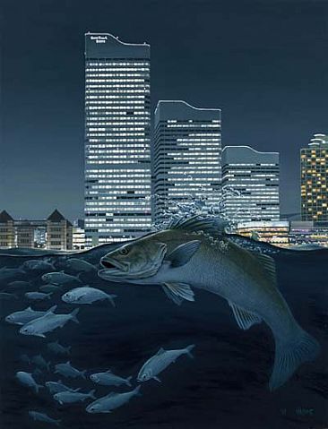 Urban Life - Suzuki (Japanese seabass, Lateolabrax japonicus) and Sappa (Herklotsichthys zunasi) by Setsuo Hamanaka