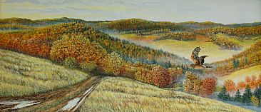 Road to Sugar Wood - Fall Scene with Northern Harrier by C. Frederick Lawrenson