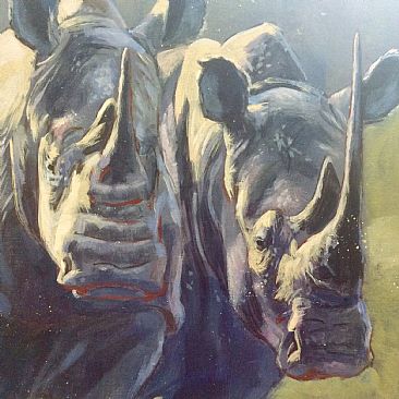 Rhino demo painting - White rhino pair by Gregory Wellman