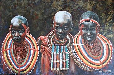Three Maasai Girls - Maasai girls by Gregory Wellman