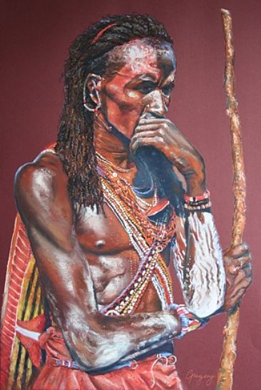 Untitled - Maasai Warrior by Gregory Wellman