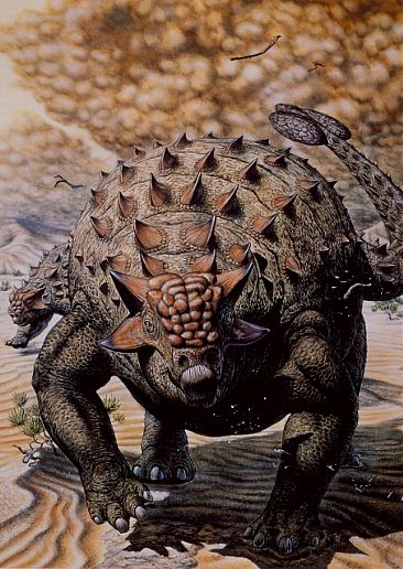Fleeing the Storm - Ankylosaurid dinosaur, Saichania by Mark Hallett