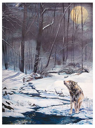 Lonely Nights - Wolf in Winterscape by Karin Snoots