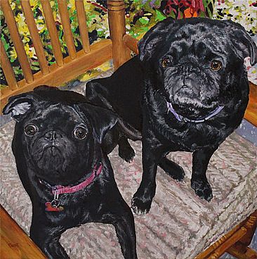 Rock'in in the Rocking Chair - Pugs by Karin Snoots