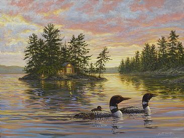 Tranquil Evening - loon family by Beth Hoselton