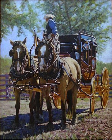 Mahaffie Stage - Stagecoach horses (Santa Fe Trail) by Tom Altenburg