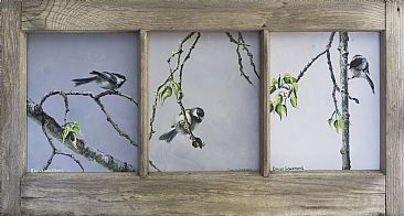 flight of the chickadee - chickadee by Emily Lozeron