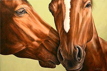 Mom's love (Sold)  - Horses by Claude Thivierge