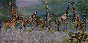 Rothschild Rendezvous at Soysambu - SOLD - Rothschild Giraffes by Theresa Eichler
