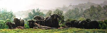 Buffalo Herd, Rhino retreat -  by Guy Combes