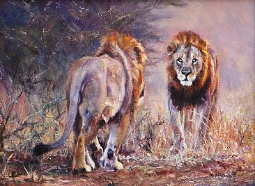 Mirror, Mirror - Male lions by Michelle McCune