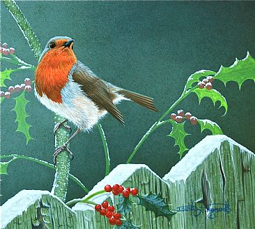Greetings.   ( Sold ) - Eurasian Robin. by David Prescott