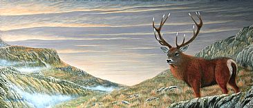 Suspicious. (Sold) - Red Deer Stag. by David Prescott