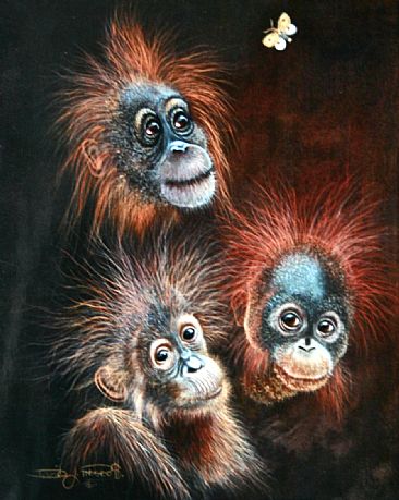 Three Dudes and a Butterfly (Sold). - Observational Orangutan.  by David Prescott