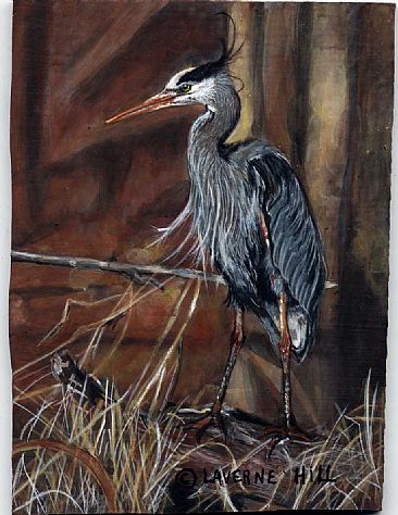 Great Blue Herin (sold) - Bird by LaVerne Hill