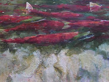 Up Stream II - Pacific Salmon by Mary Jane Jessen