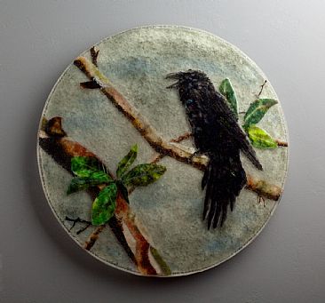 Raven in Round - Raven on Pacific Madrone Tree by Kathleen Sheard