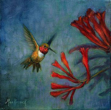 Sampling the Goods - Hummingbird and honeysuckle by Dianne Munkittrick