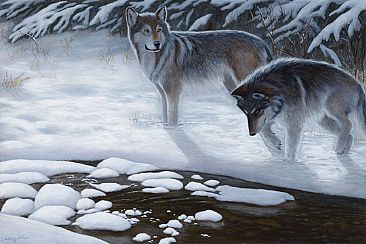 Moonlit Stroll - Grey Wolves by Cindy Sorley-Keichinger