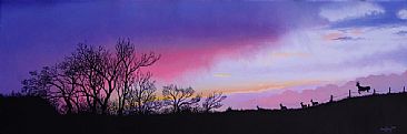 Prairie Sundown - Landscape and Mule Deer by Jason Kamin