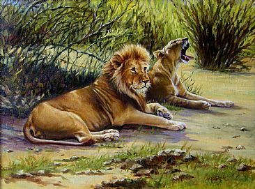 Lion pair - Big Cats by Werner Rentsch