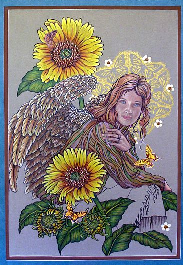 Someone To Watch Over Me (VII) - Ordinary angel with garden flowere and butterflies by Vicki Renn