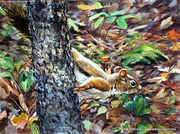 Squirreling Around - Red Tree Squirrel - Red Tree Squirrel in tree by Karyn deKramer