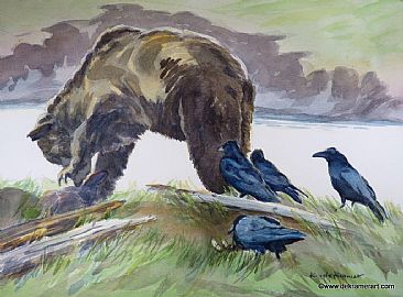 The Picnic - Grizzly Bear and Raven by Karyn deKramer