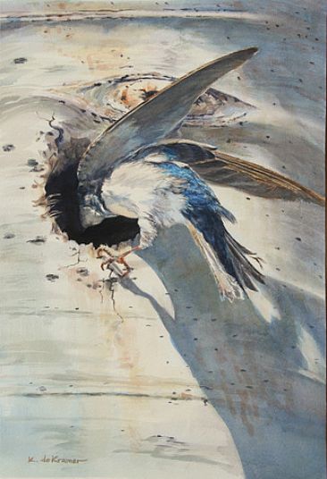 Into the Aspen - Tree Swallow entering nest cavity of Aspen tree by Karyn deKramer