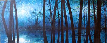 The River At Night - Cypress and Sabal Palms in the Moonlight of a Florida Creek by Megan Kissinger