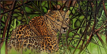 A Leopard in Bandipur - Oil painting of a Male Leopard by Sunita Dhairyam