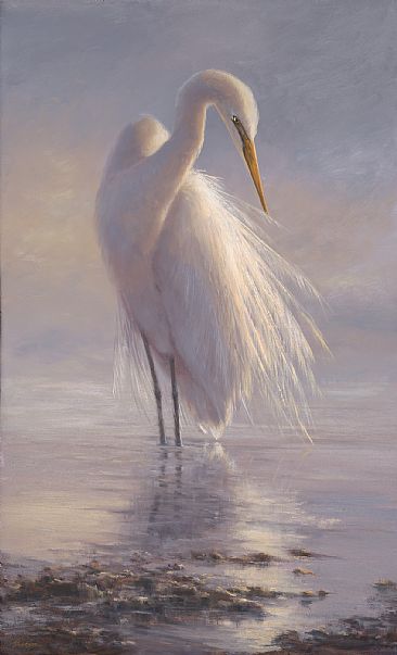 Morning Ritual  - White Egret by Mary Erickson