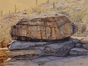 The Rocks Have Eyes - Petroglyphs and Rock wren by Kim Duffek