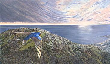 Coming Home - Seascape - Northland with Welcome Swallow by Fiona Goulding