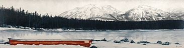 Red Canoe - Panoramic Mountain by Lyn Vik