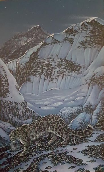 Moonlight Descent - Snow Leopard by Jerry Ragg