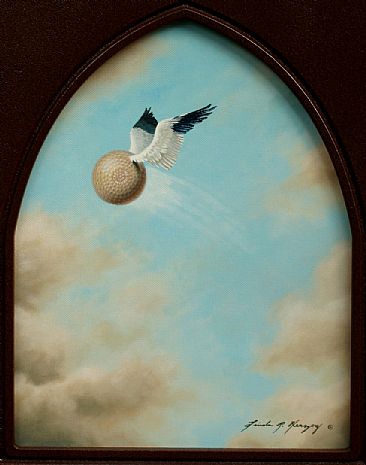 1895 Long Drive - golf ball, stork wings by Linda Herzog