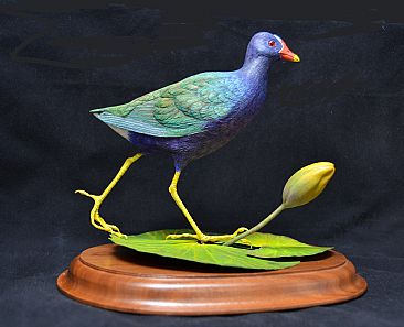 Purple Gallinule - Wood Sculpture by Uta Strelive