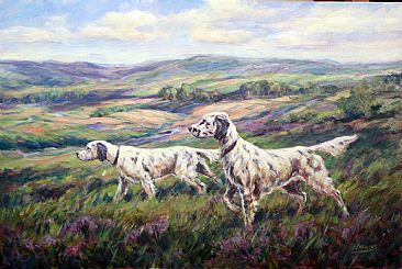 Setters On Scent - English Setters by Peggy Watkins