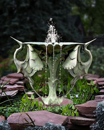 Heron Fountain - two Great Blue Herons by  Rosetta