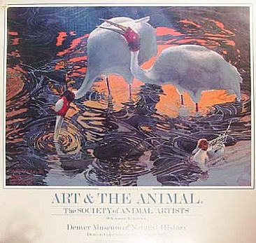 Art & The Animal National Tour Poster 1990/91 - Birds: Sarus Cranes at Dawn in Keoladeo National Park, India by David Rankin