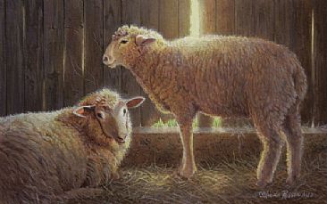 Best Friends / Miniature (Commission) - Domestic Sheep by Linda Rossin