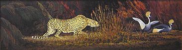 African Baroque - Cheetah & Crested Crane by Mel Dobson