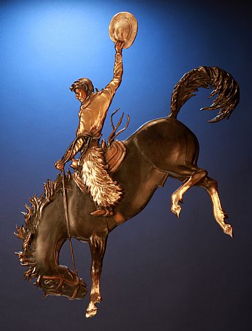 ''WYOMING COWBOY'' (Relief) - Cowboy riding a bucking horse by Chris Navarro