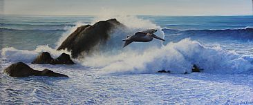 Broken Wave - Brown Pelican by Len Rusin