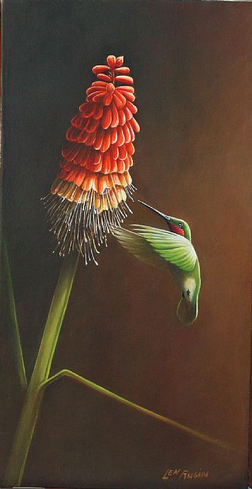 Nectar Seeker - Ruby Throated Hummingbird by Len Rusin