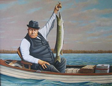 Two Big Ones - Fisherman and Muskie by Len Rusin