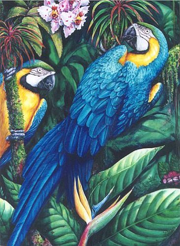 Birds of Paradise - Blue and Gold Macaws by Linda Parkinson