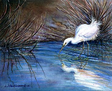 Reflections - Snowy Egret by Linda Parkinson