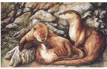 Under Mama's Watchful Eyes - River Otters by Linda Parkinson